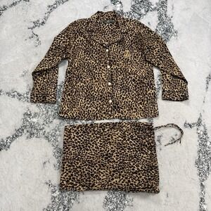 Lauren Ralph Lauren Leopard Print Pajama Set Womens XL Cotton 2 Piece Sleepwear